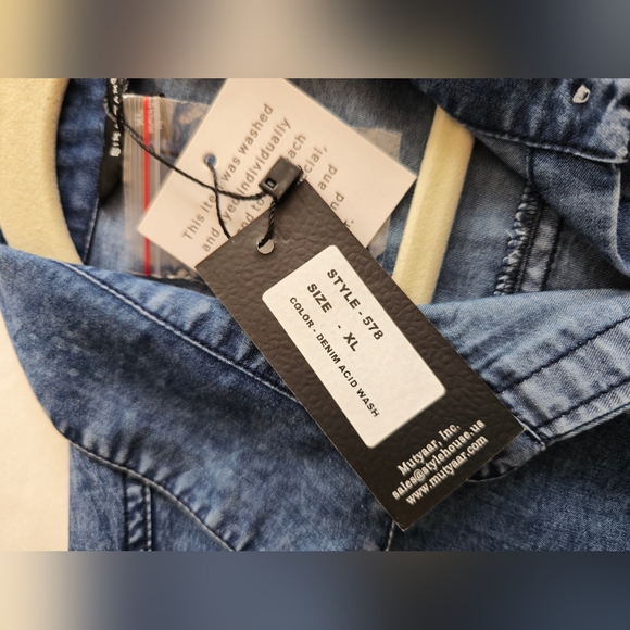 NWT Sim & Sam Tie Front Button Down Denim Blue Acid Wash Top Size XL - Picture 15 of 16